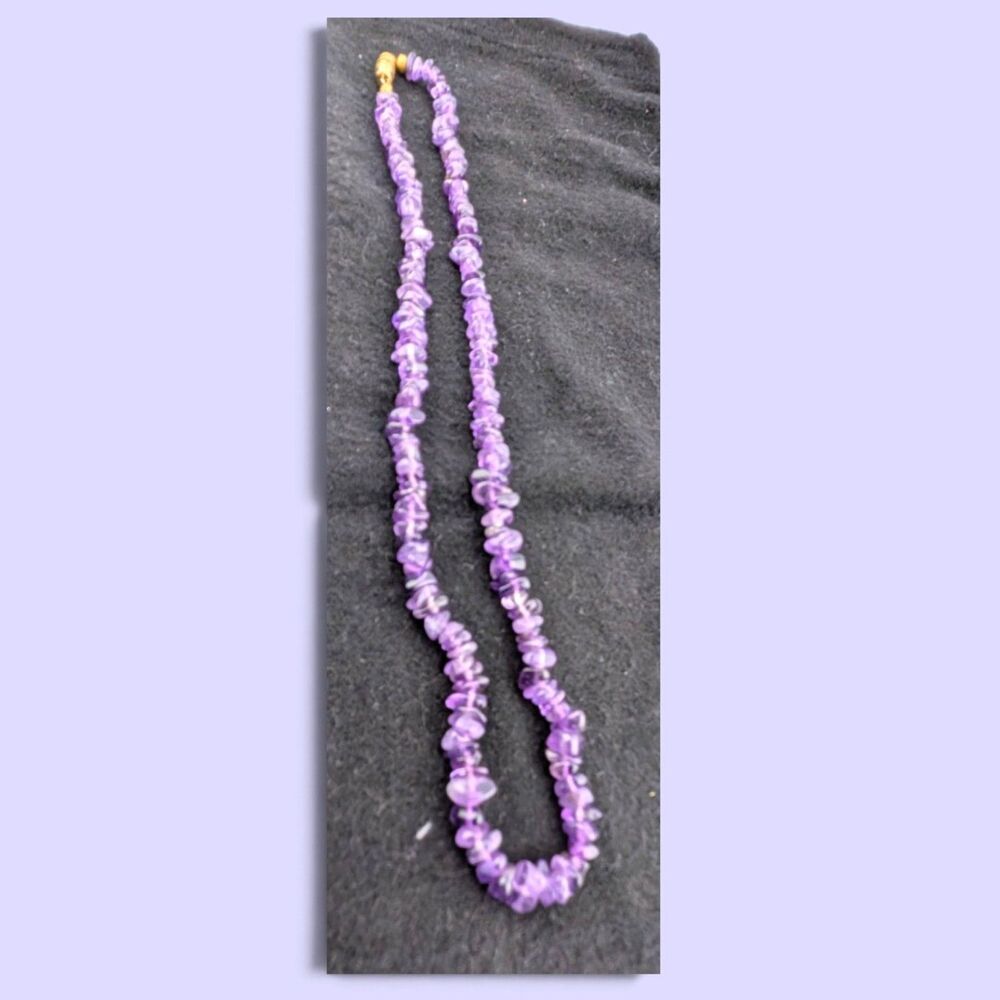 Purple Stone Chip Bead Necklace 17" Barrel Clasp Amethyst Look